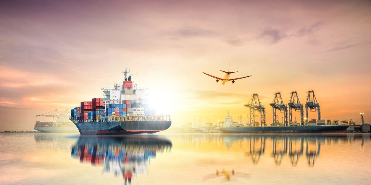 Global logistics Image of boat transporting containers